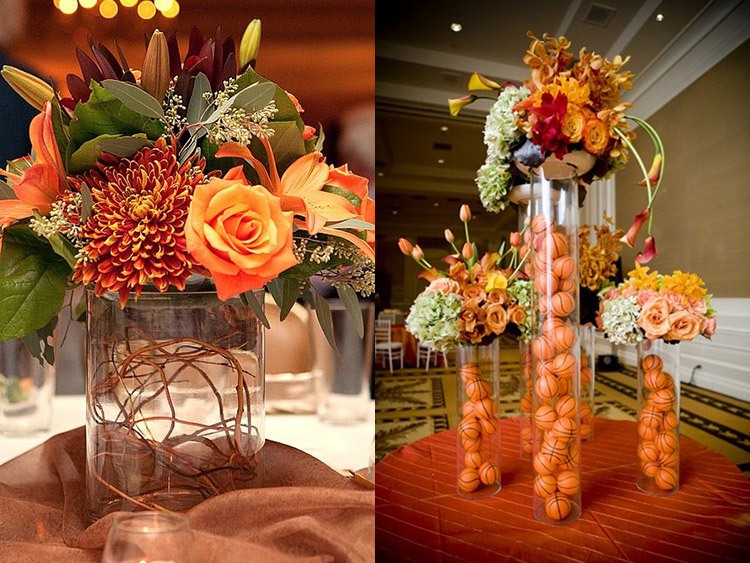 Оформление стола на свадьбе в оранжевом цвете